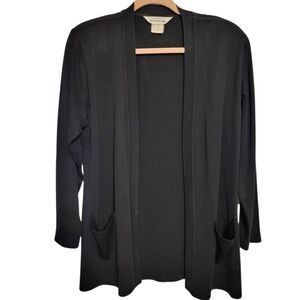 Misook Vintage Black Open Front Slinky Knit Cardigan, Size S